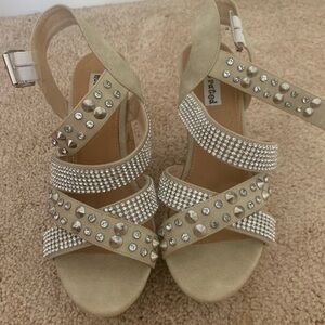 Not Rated Beige and Silver Studded Sandals